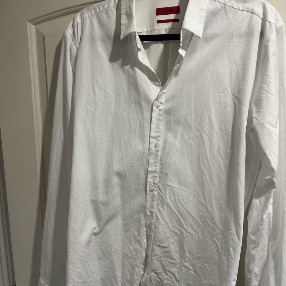 HUGO mens dress shirt soze Large slim white